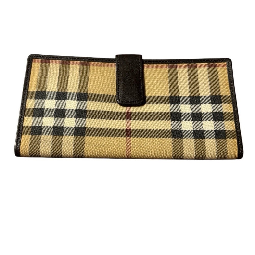 Burberry London Nova Check Canvas Leather Bifold Long Wallet Brown Made in Italy - Picture 2 of 7